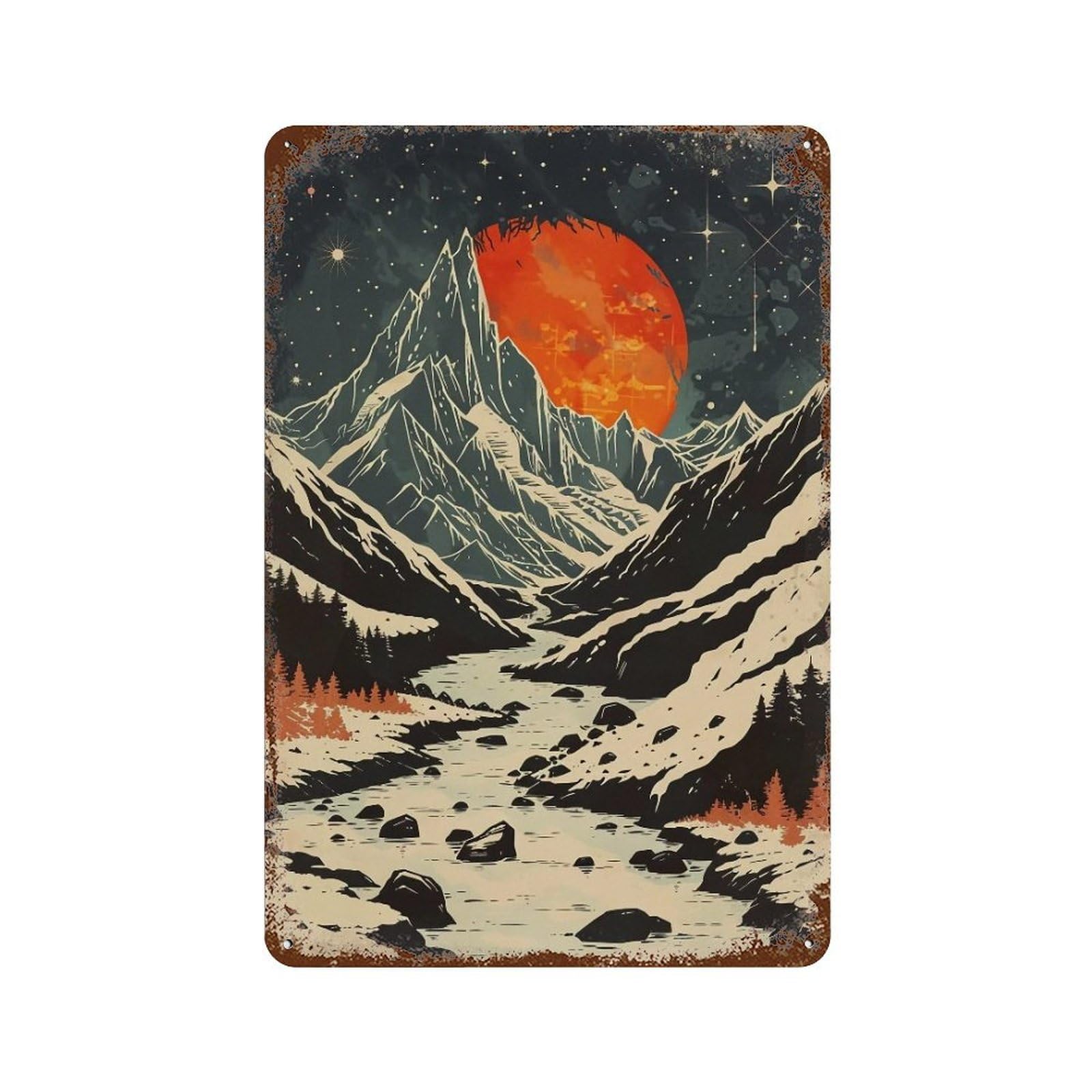 Wihyrtui Style Snow Peak Sunset Vista 04 Wall Retro Iron Metal Tin Sign Vintage Art Poster Modern Home Cofffee Club Art Bar Shop Decor 30X20cm
