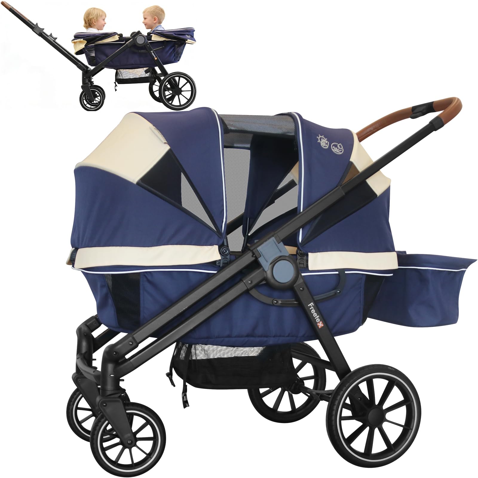 Photo 1 of Freetex Wagon Stroller for 2 Kids, Double Seat, All-Terrain with Removable UV-Protection Canopy, Adjustable Push/Pull Handle, Cup Holders & Snack Tray for Baby and Toddler