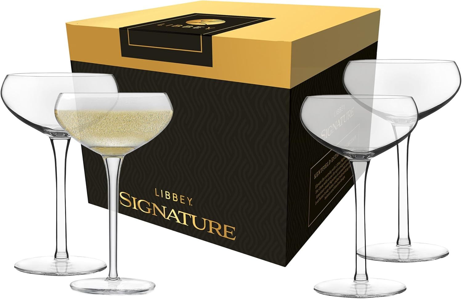 Libbey Signature Kentfield Coupe Cocktail Glasses Set of 4, Classic Tall Stemmed Glass Cup, Champagne Coupe Glasses Gift Set for Weddings, Birthdays