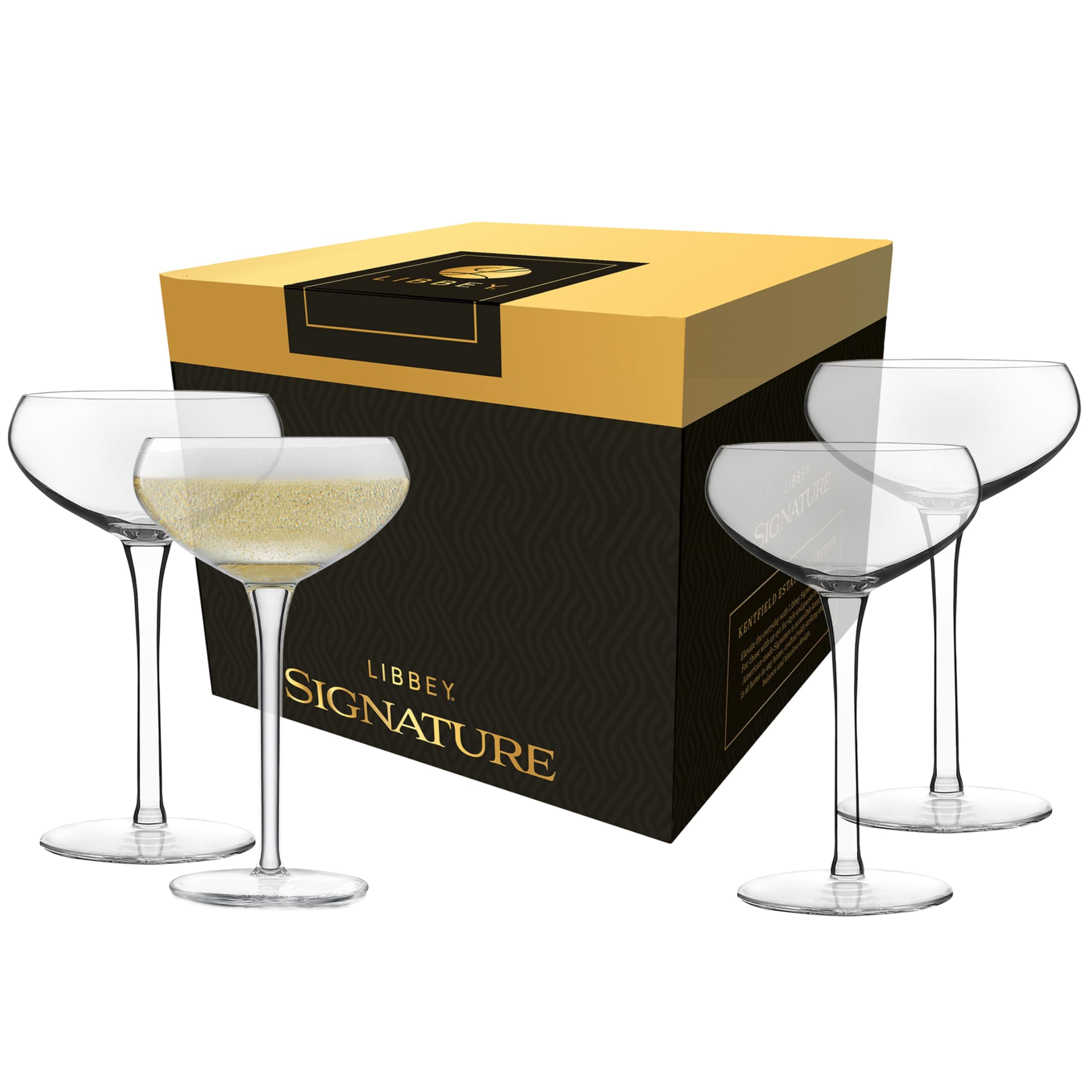 Libbey Signature Kentfield Coupe Cocktail Glasses Set of 4, Classic Tall Stemmed Glass Cup, Champagne Coupe Glasses Gift Set for Weddings, Birthdays