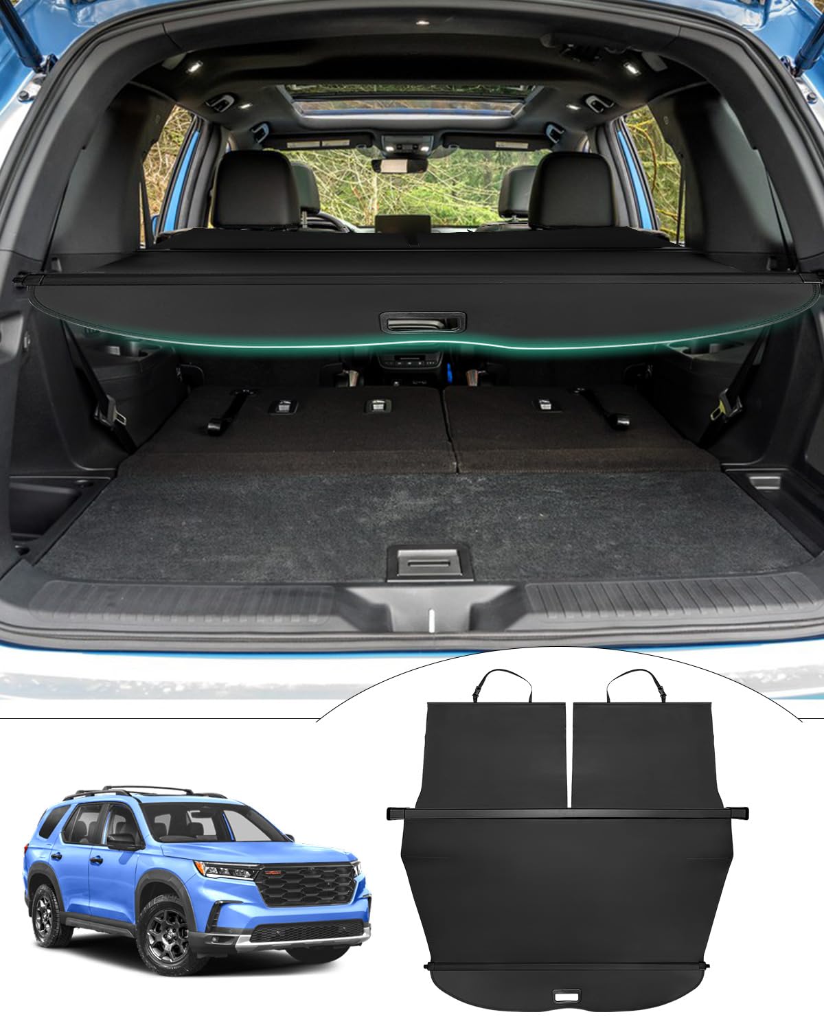 Powerty Cargo Cover for 2023-2025 Honda Pilot Accessories, Canvas