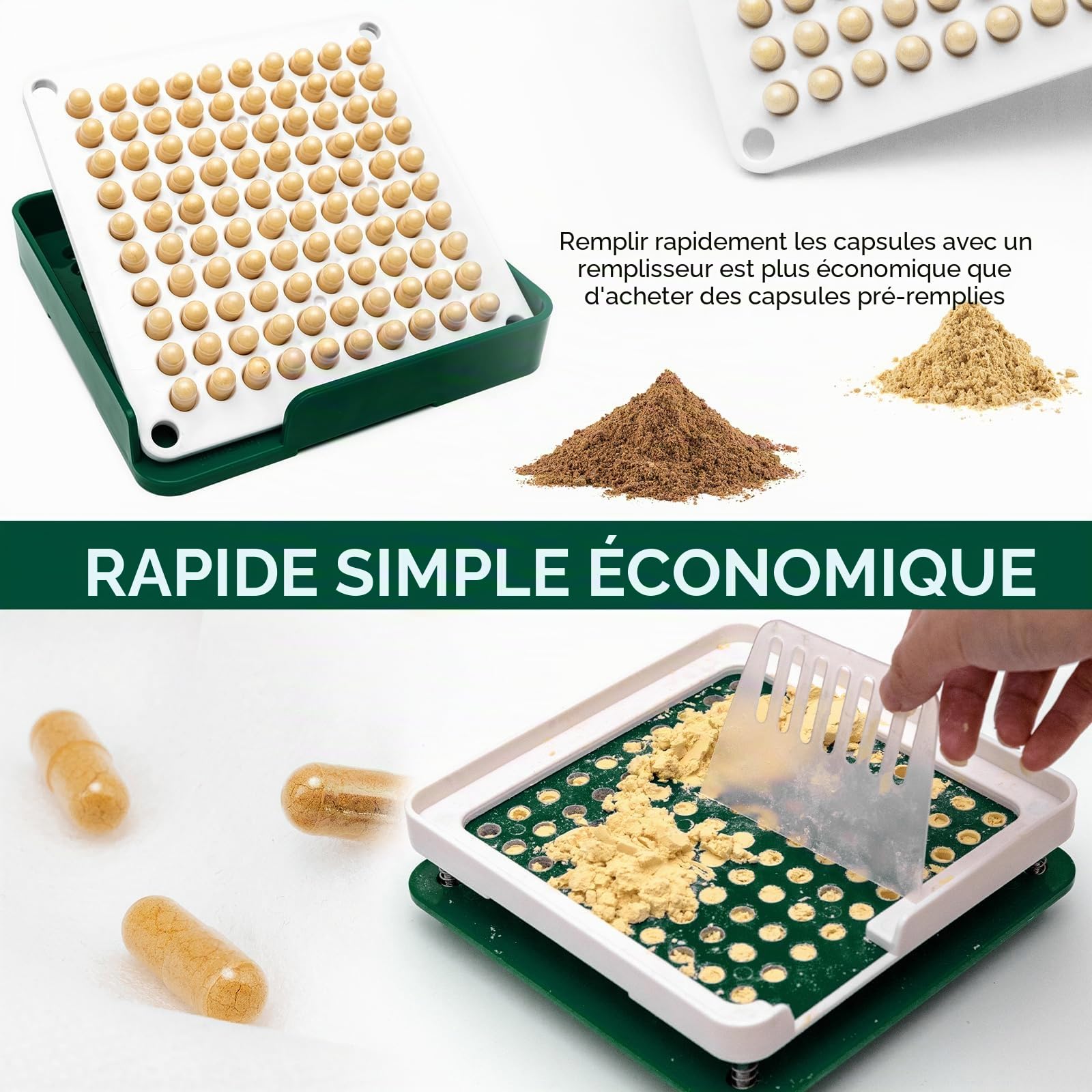 Machine de Remplissage de Capsules de Taille 0-Pour 100 Gélules, Remplisseur Utilisé avec des Gélules Vides Végétales ou de Gélatine Taille 0, Instructions Détaillées avec Manuel