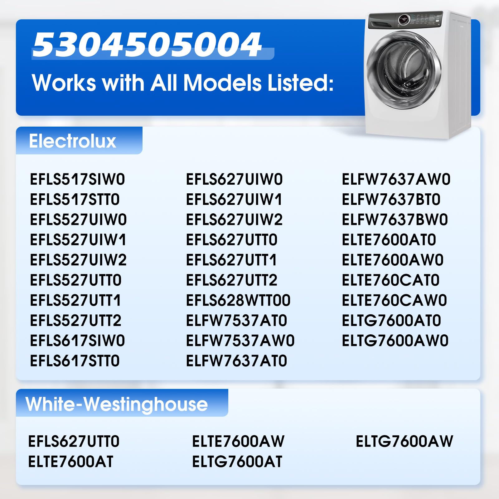 5304505004 - Sello de puerta de arandela compatible con Electrolux White-Westinghouse, pieza de repuesto 5304505239 5304516744 4931397 AP6973284 PS12731388 EAP12731388