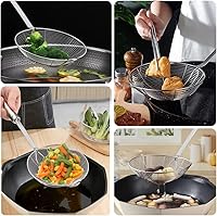 Vista 6 de Cucharón de acero para araña, colador de araña para cocina, cocina y freír, diámetro de la cuchara coladora de alta calidad: 5.4 pulgadas, longitud