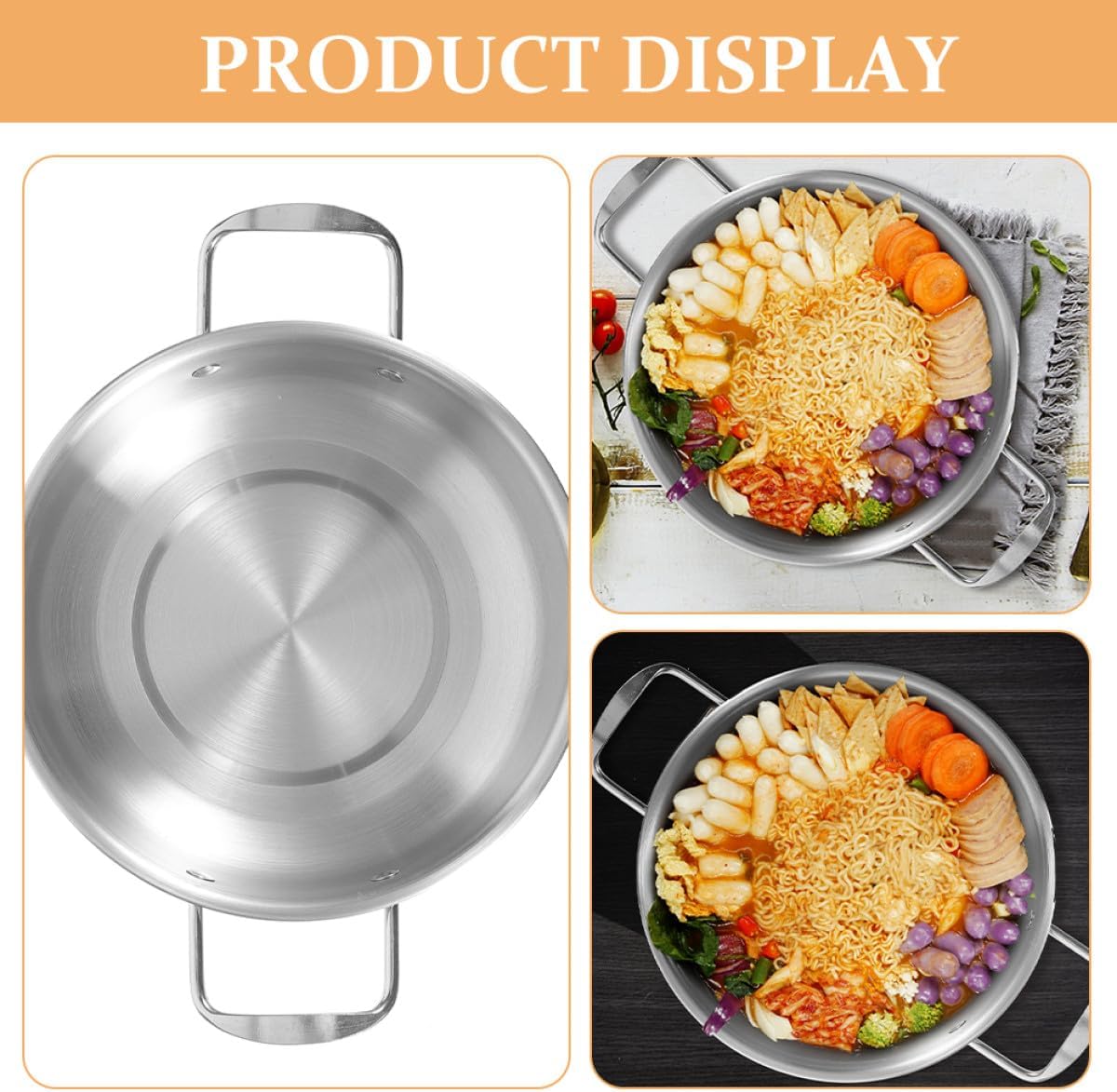 STAHAD Korean Ramen Pot Stainless Steel 22Cm Double Handle Instant Noodle Cooking Pot Portable and Outdoor Use
