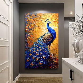 Amazon.co.jp: 水彩壁アート高貴な孔雀の壁の装飾青い孔雀キャンバス