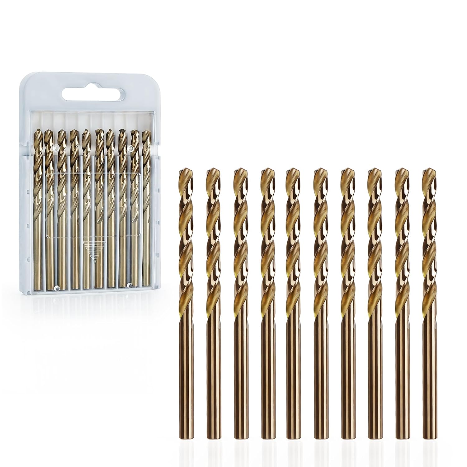 5/32'' Cobalt Drill Bits (10 pcs), M35 HSS Twist Drill Bit Set, for Hard Metals, Stainless Steel, Cast Iron