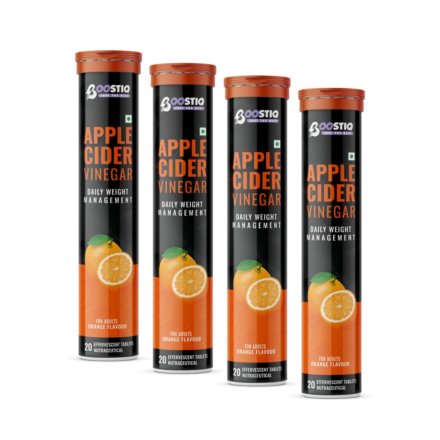 BOOSTIQ Apple Cider Vinegar Effervescent Tablet - For Weight Loss With Pomegranate Extract, Vitamin B6 & B12 For Refreshing Detox & Metabolism Boost, No added Sugar (20 count (Pack of 4), Orange)-image-20