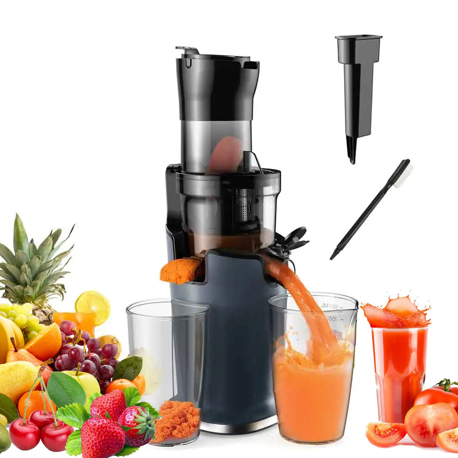 Exprimidor De Prensa En FríO Con Canal De AlimentacióN De 78 Mm, Extractor De Jugo De MasticacióN Lenta De 200 W, 40-65 Rpm, 96% De Alto Rendimiento De Jugo, Motor Silencioso, Sin Bpa