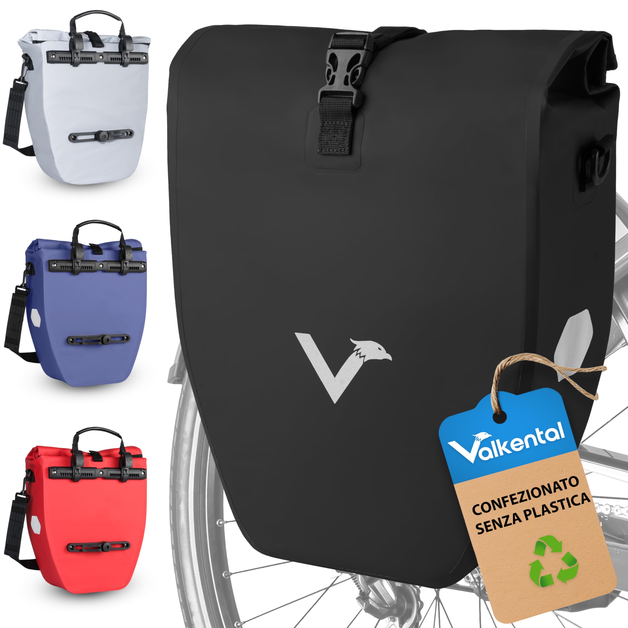 Valkental - Borsa portabagagli grande e impermeabile - Volume di riempimento 28 & 20 litri - Borsa da bicicletta per portabagagli (Nero, 20L)