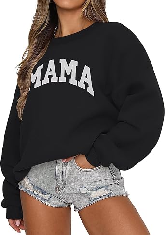 LEEDYA Women Long Sleeve Mama Sweatshirts Oversized Crewneck Pullover Hoodies Casual Knit Graphic Mom Tops Sweater