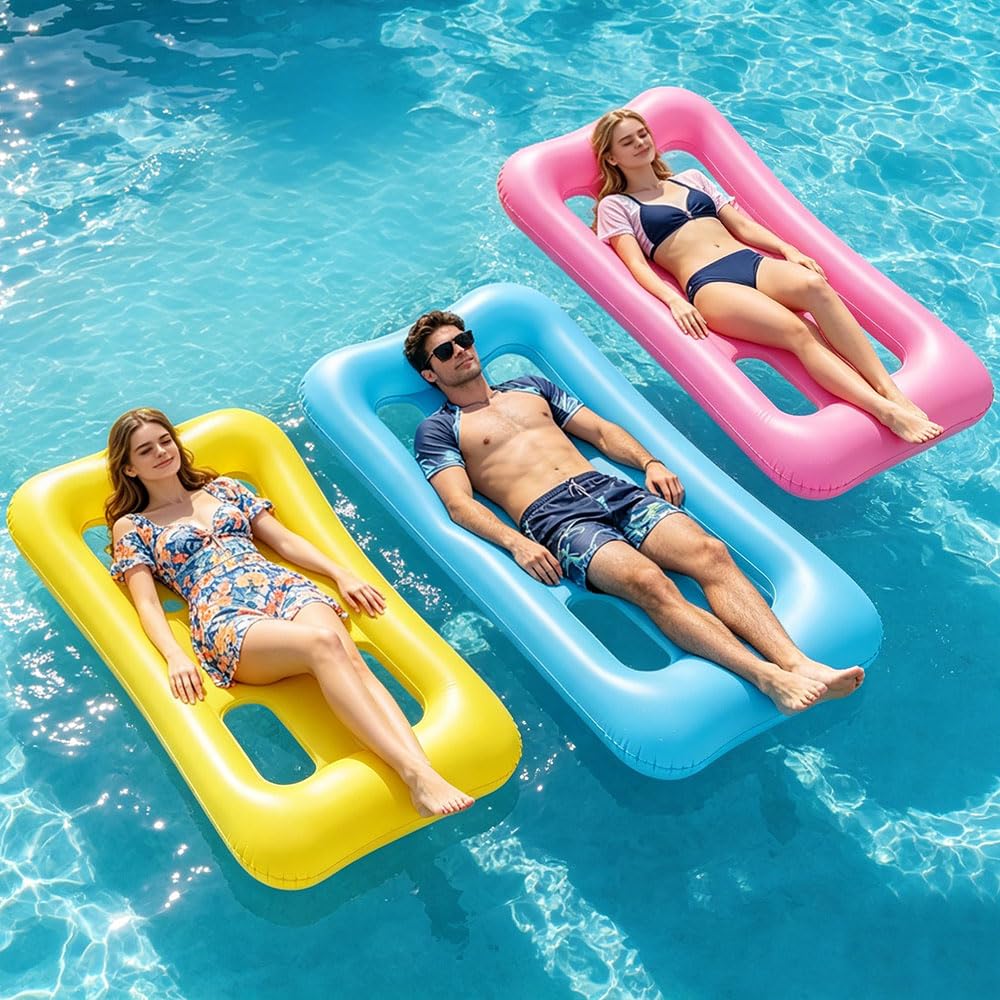 Rppiup 3 PCS Pool Inflatables for Adults, 120 x 85 CM Inflatable Pool Floats, PVC Water Floats Hammock, Pool Hammock, Colour Inflatable Floats for Swimming Pools Beach, for Adults Blue+yellow+pink