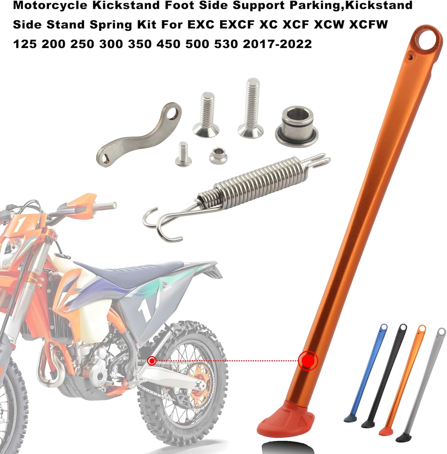 PowerMotor Motorcycle Kickstand Foot Side Support Parking,Kickstand Side Stand Spring Kit For EXC EXCF XC XCF XCW XCFW 125 200 250 300 350 450 500 530 2017-2022-Orange