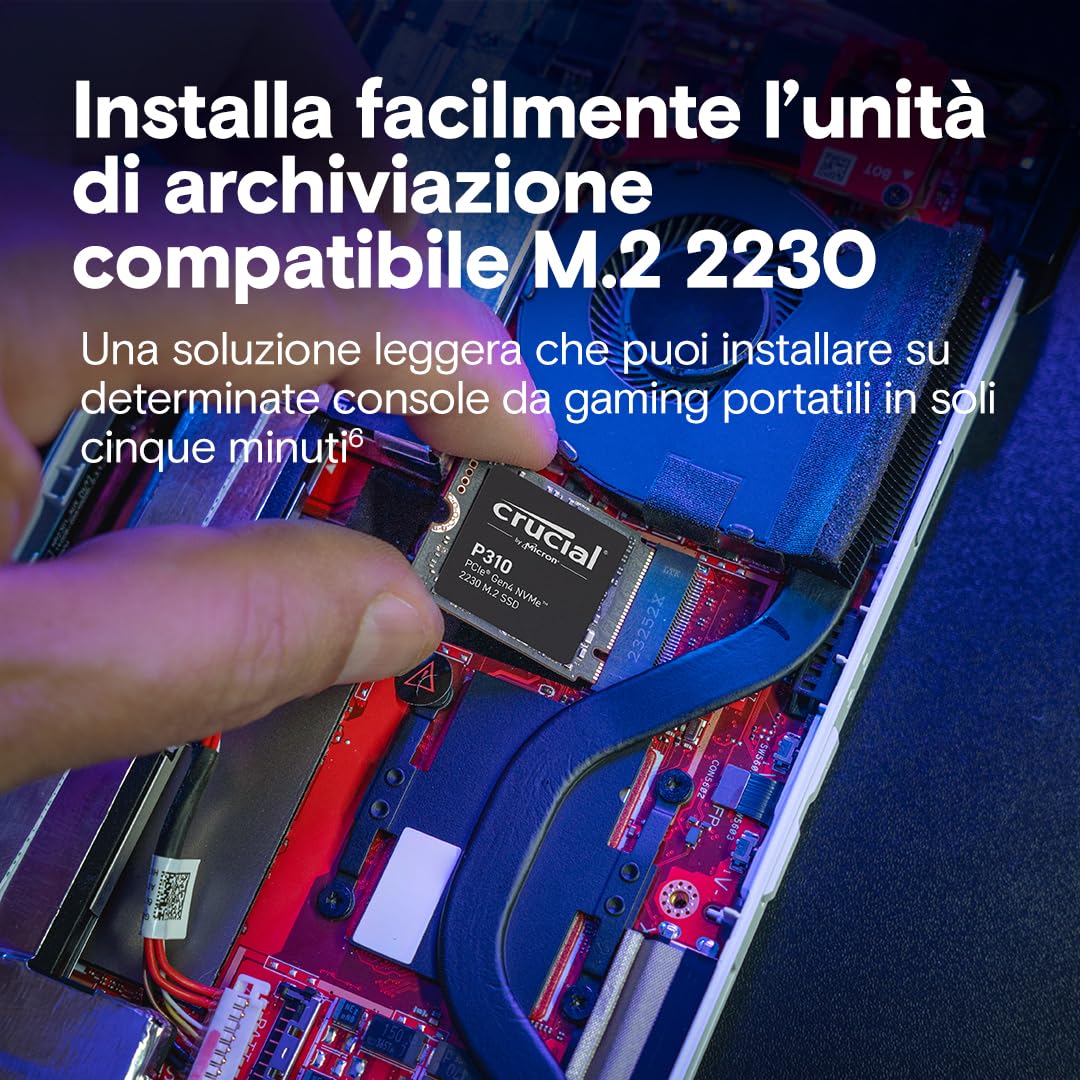 Crucial P310 SSD 1TB PCIe Gen4 NVMe M.2 2230, Fino a 7.100 MB/s, Compatibile con Steam Deck, ASUS ROG Ally, MSI Claw & Microsoft Surface - CT1000P310SSD2