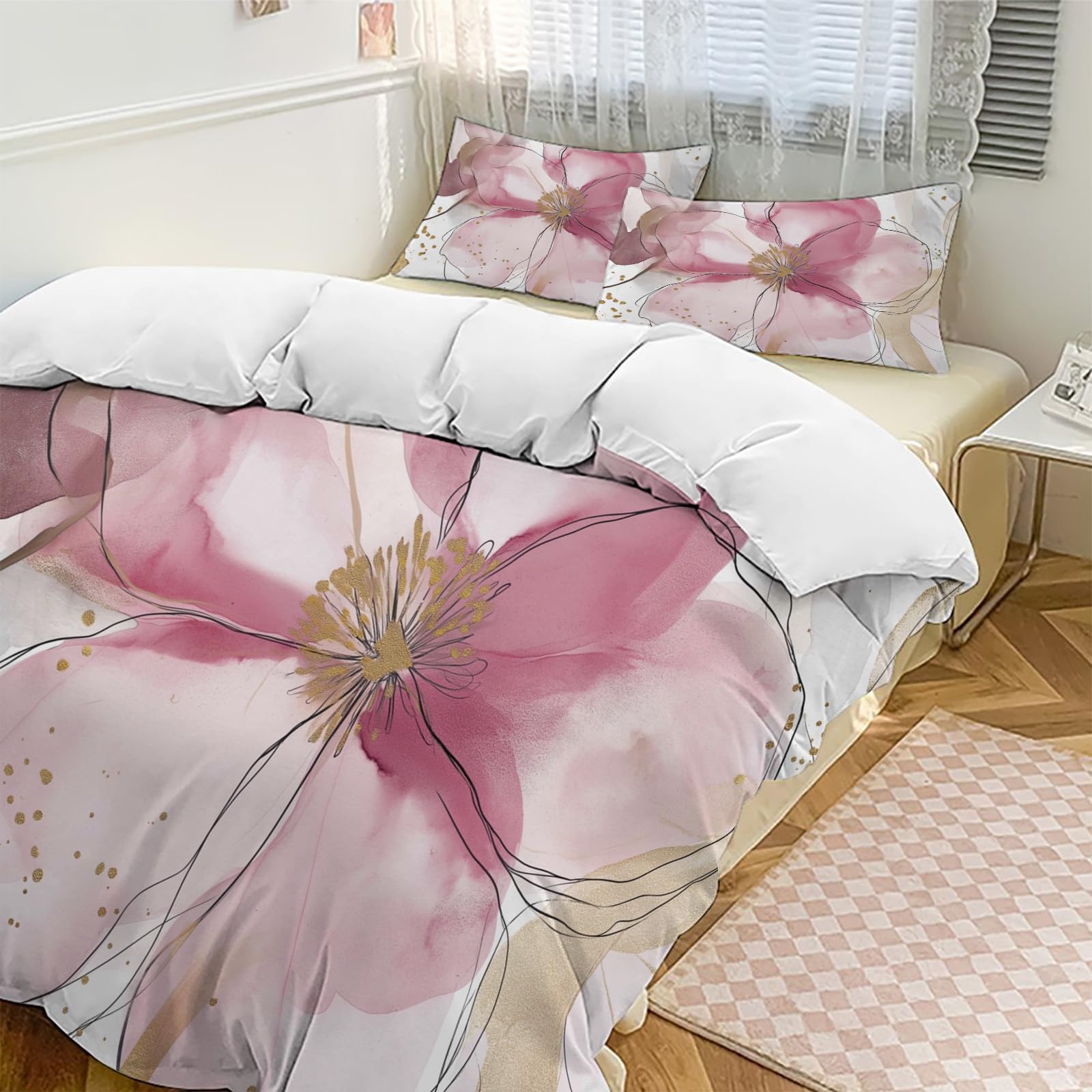 Housse de couette imprimée fleurs sauvages aquarelles et parure de lit queen size