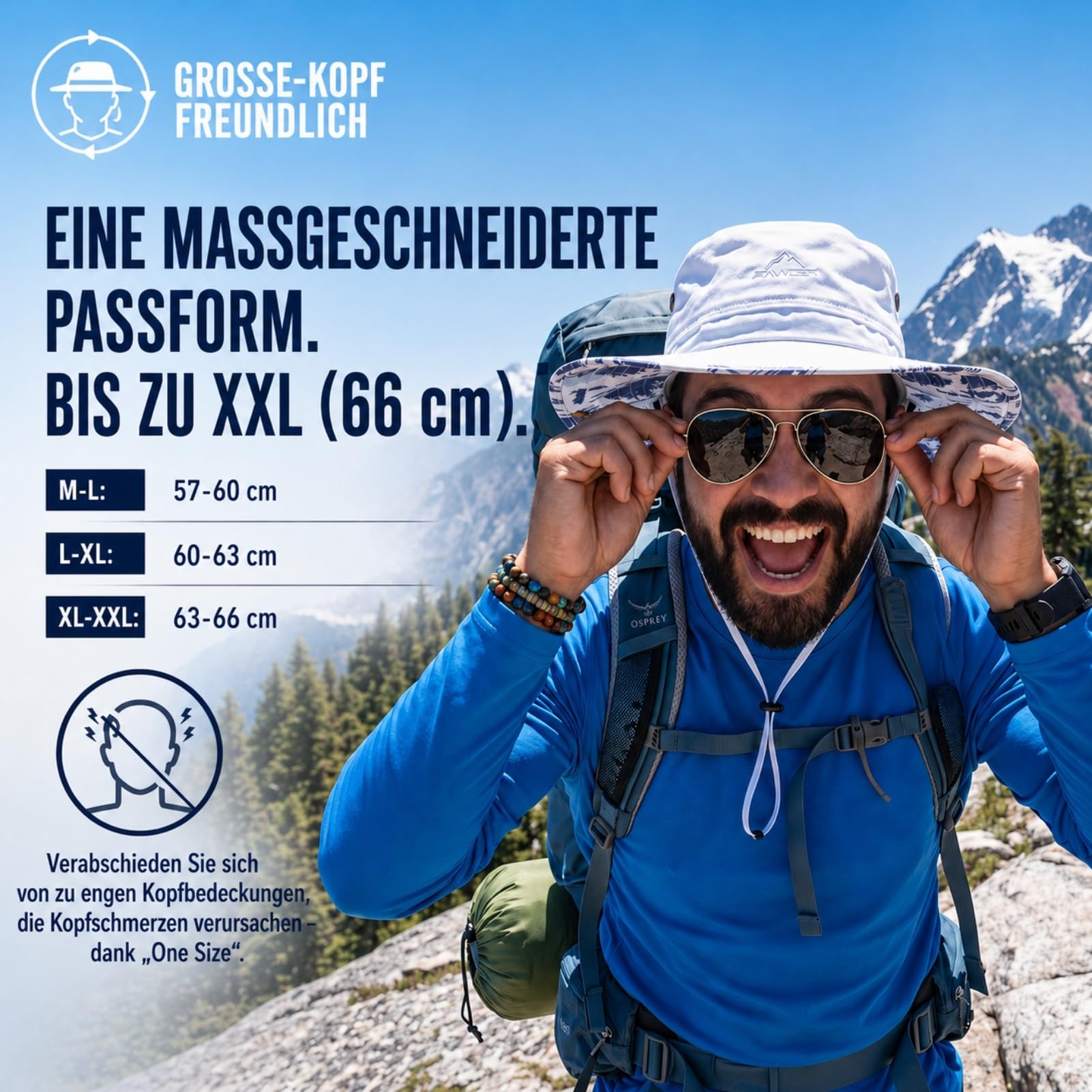 TOP-EX Męski kapelusz przeciwsłoneczny UPF 50+, wodoszczelny, duże rondo, kapelusz outdoorowy z nadrukiem na spodzie ronda, M/L/XL/XXXL