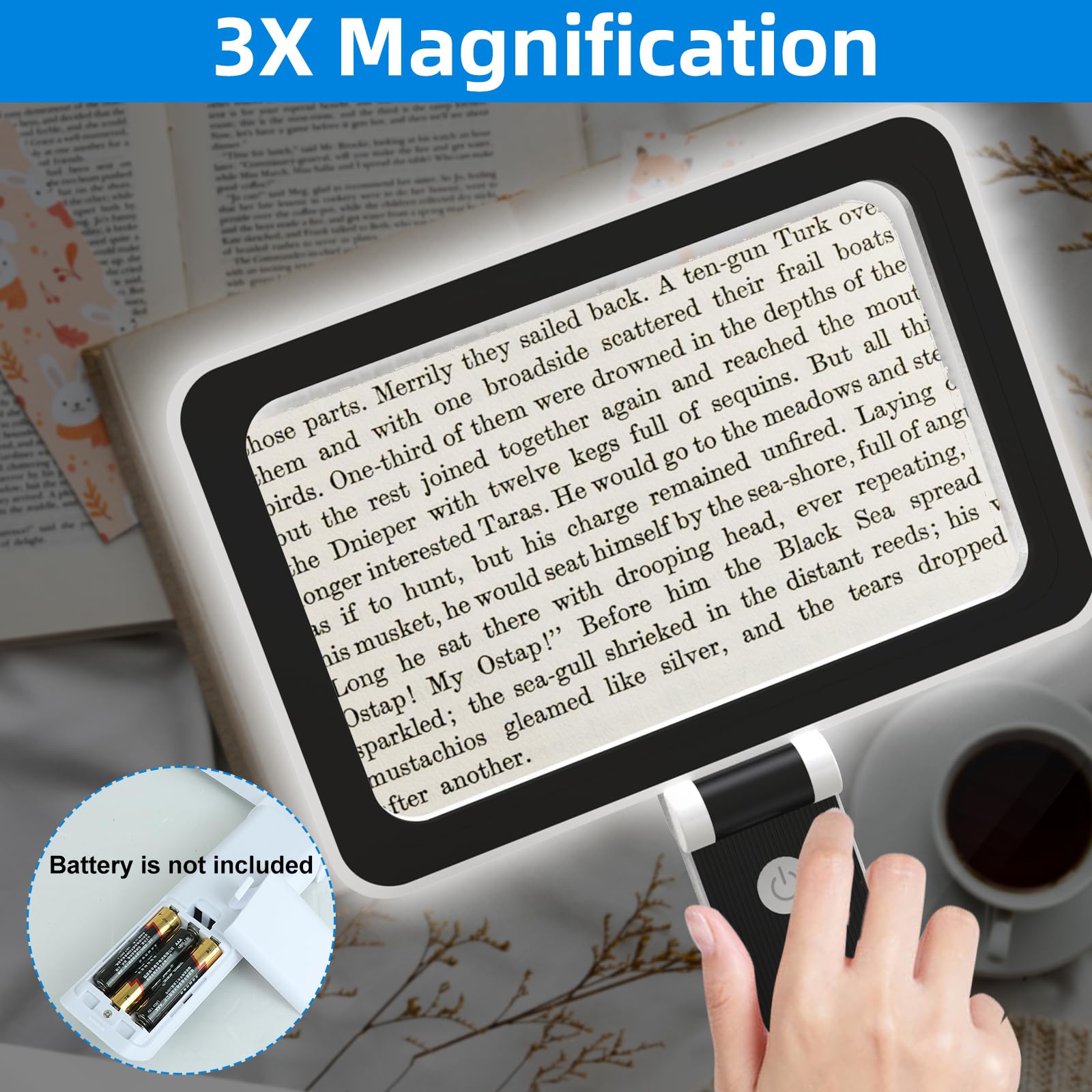 Loupe de Lecture avec Lumière 3x LED Ultra Lumineuses à Intensité Variable Pliable pour Personnes Âgées