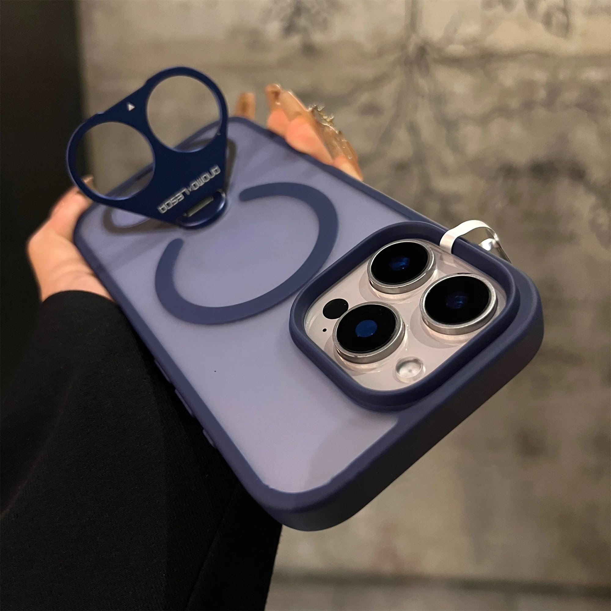 Coque double anneau magnétique pour iPhone 15 Pro Max bleu