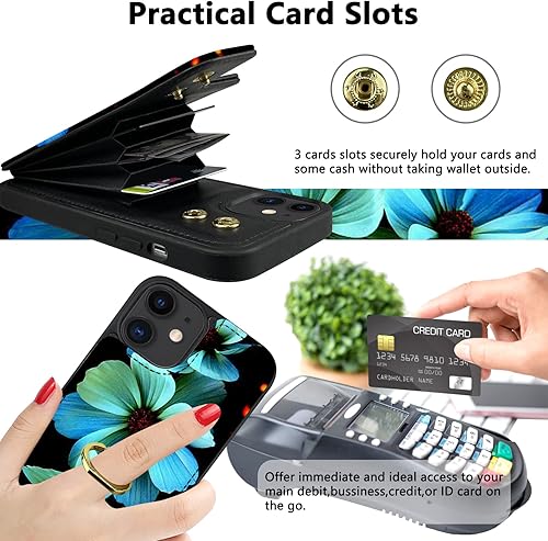Miniatura 9 de TopPerfekt Funda compatible con iPhone 11 tipo cartera con soporte para tarjetas, rotación de 360, soporte de anillo de dedo con función atril,