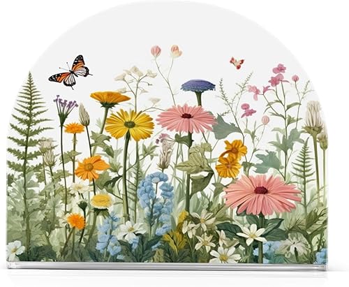 Napkin Holder Vivid Flowers and Butterfly Napkin Holders for Tables, Clear Acrylic Napkin Holders Cocktail Napkin Holder for Kitchen Restaurant Bar