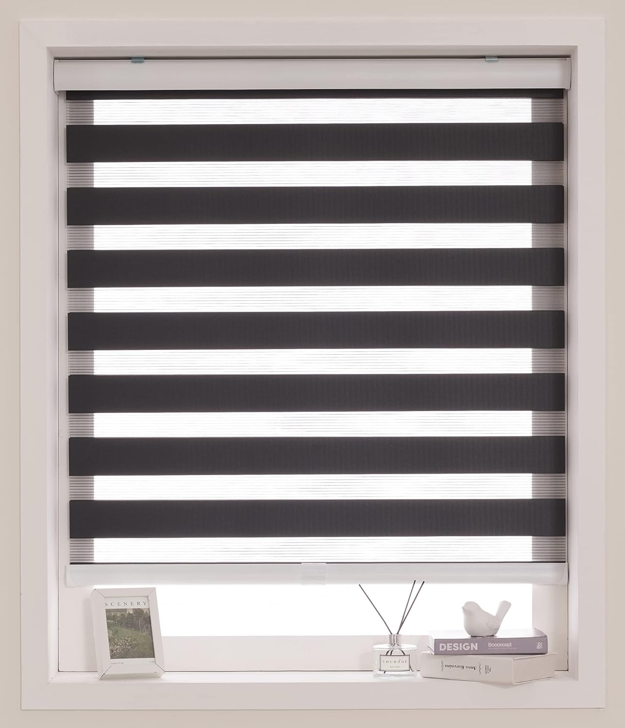 Buy Cordless Custom Zebra Roller Shades and Blinds [Cordless Basic, Black, W 68 x H 32 inch
