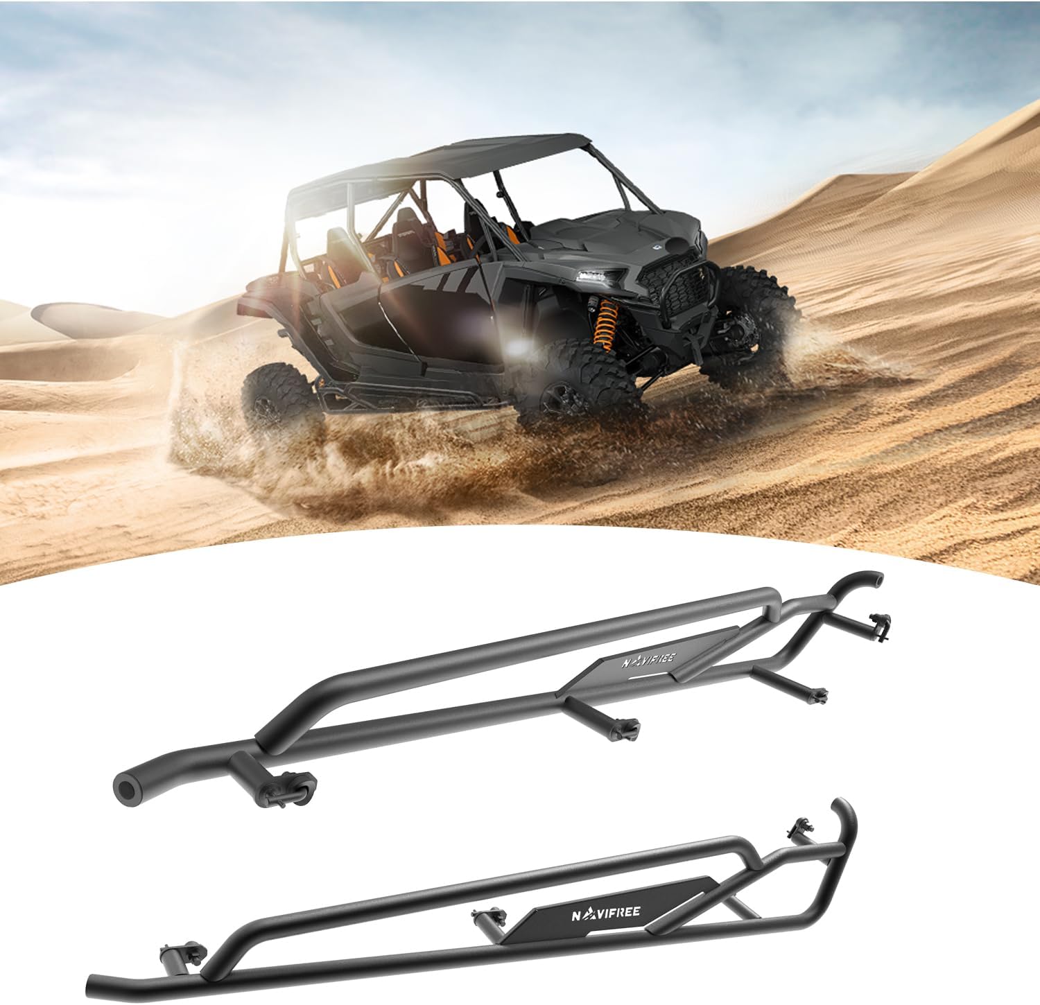 Rock Sliders | Tree Kickers fit for Polaris RZR XP 1000 (See Fitment) | 4-Seater | Heavy Duty Rock Guards | Resistant Powder Coating | Bolt-On Installation
