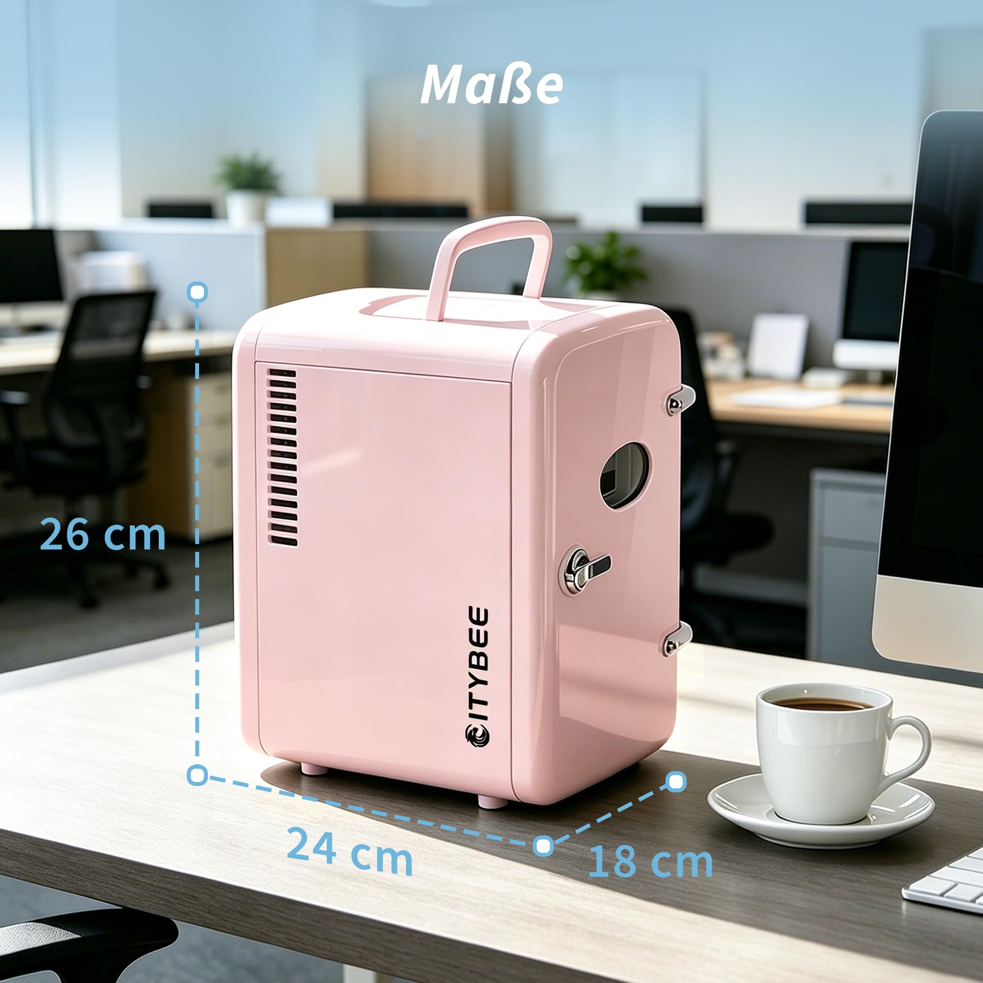 Citybee Mini Kühlschrank 4L mit Kühl- & Heizfunktion 220V AC 12V DC Rosa