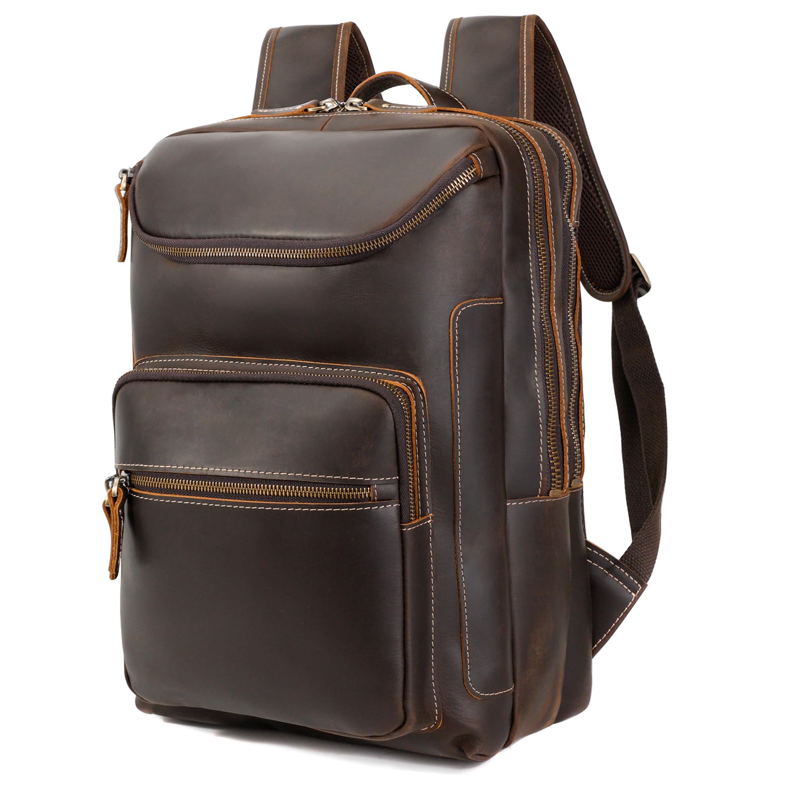 Photo 1 of LANNSYNE Vintage Leather Backpack for Men, 16" Laptop Full Grain Leather Travel Backpack with Ergonomic Shoulder Straps, Lightweight Business Daypack Rucksack for Work Commute Hiking Camping