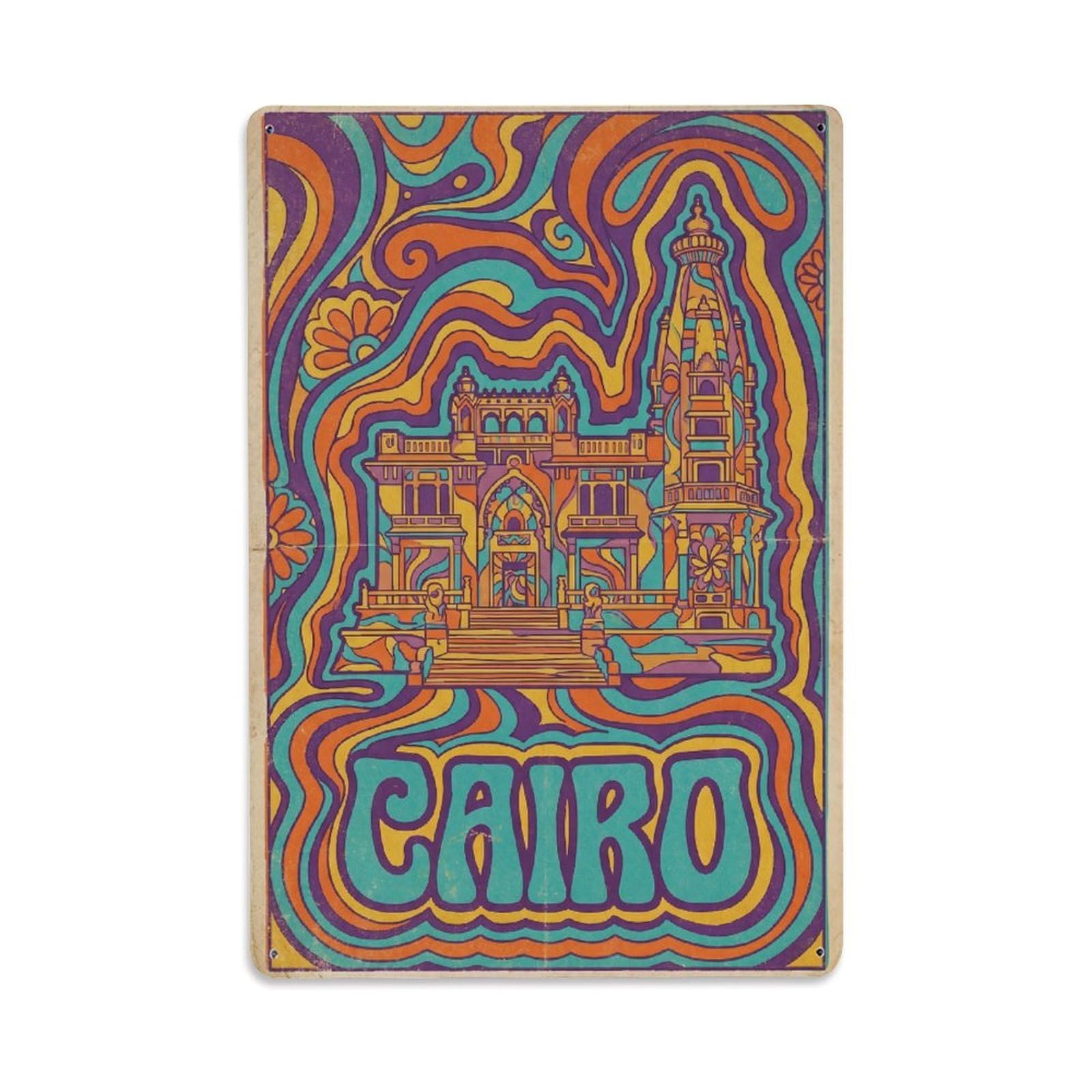 Gead 8X12inch Style Vintage Travel Cairo Architecture Metal Tin Sign