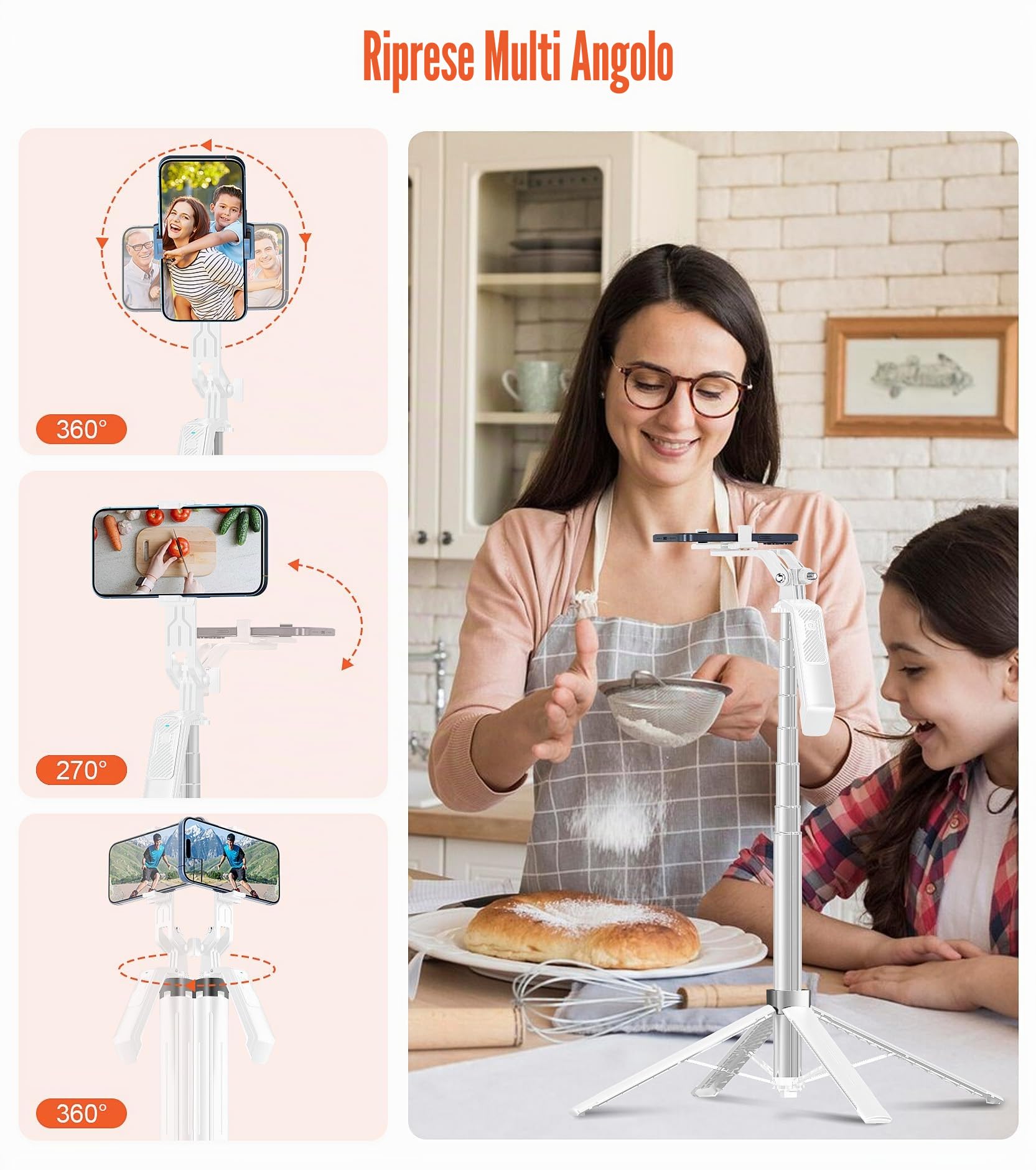 Asta per Selfie Treppiede Smartphone - Bastone Selfie Stick Cavalletto per Telefono 180cm con Telecomando e 2 luce LED per Video e Foto, Supporto tripod per iPhone, Android, Fotocamera e Gopro