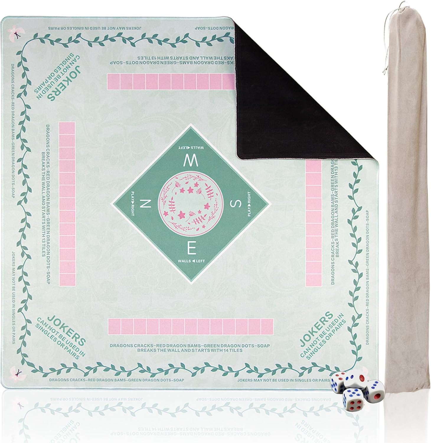Mahjong Mat 31 * 31 Inch Non-Slip Noise Reduction, American Mahjong Mat for Table with Bag, Waterproof Surface Mah Jongg Mats for Poker, Card, Dominoes, Board & Tile Games ?Light Green