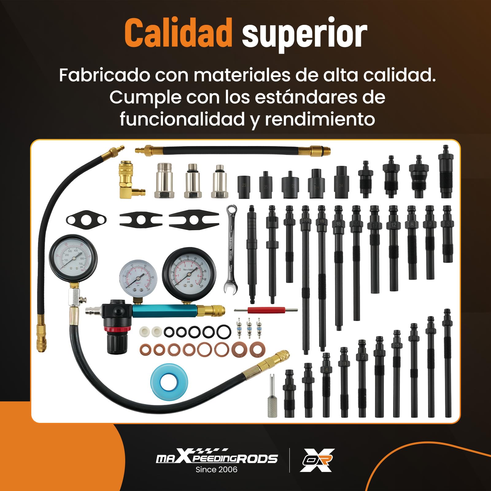 maXpeedingrods Comprobador de pérdida de presión de 46 Piezas para probador | para diésel, Gasolina, Coches, Camiones, Motores diésel, Adaptador de bujía incandescente, 50 Bares, M10 M-12 M14 M-18
