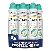 Dove Deodorante Spray Advanced Care Go Fresh Pera e Aloe Vera, con Formula Idratante e Delicata sulla Pelle, Senza Alcol, Pelle Asciutta Fino a 72 Ore, Deodorante Uomo e Donna, 6 Pezzi da 200ml