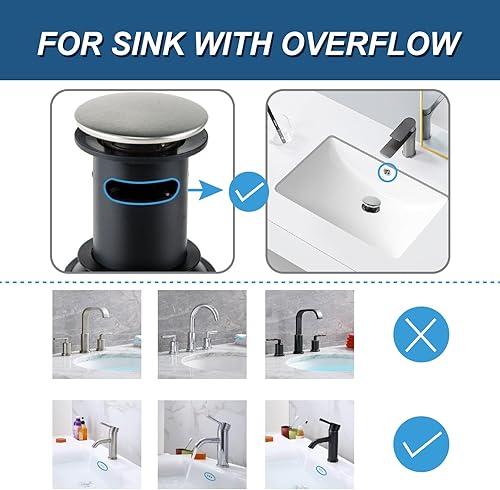 Miniatura 10 de Grandiance Desagüe para lavabo de baño con interruptor de encendidoapagado y colador de drenaje rápido integrado, tapón de drenaje desplegable para