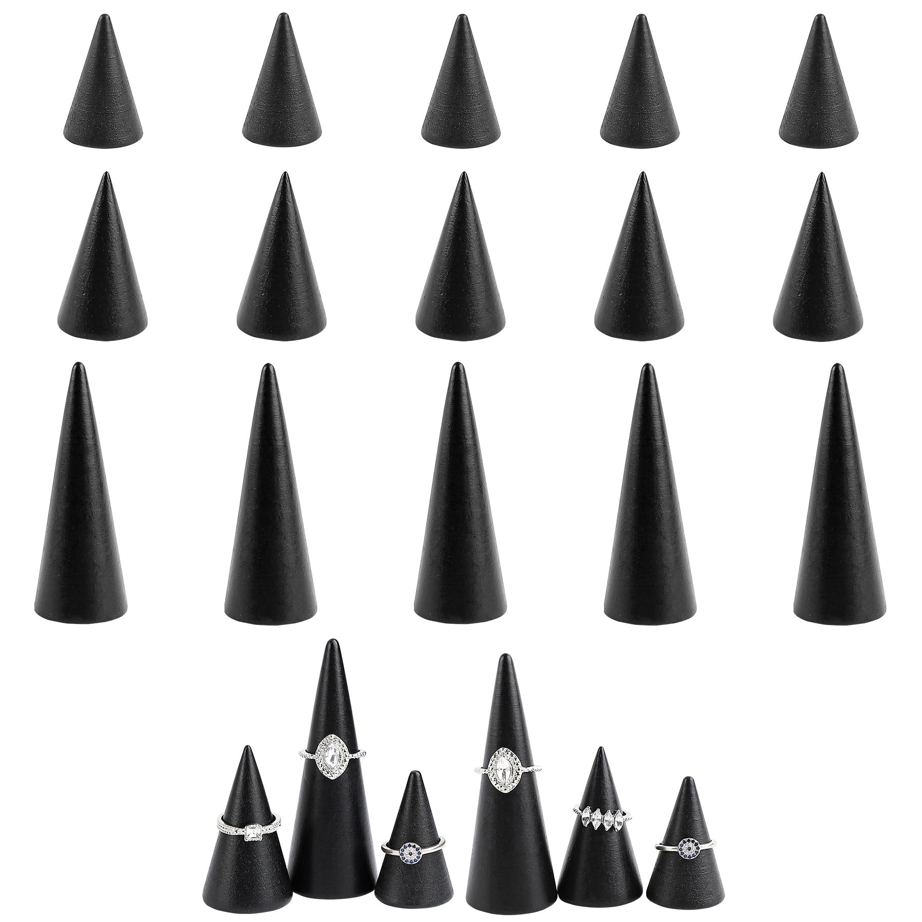 Framendino, 15 Pack Wood Cones Rings Holder Jewelry Display Stand Vertical Shaped Wooden for DIY Craft