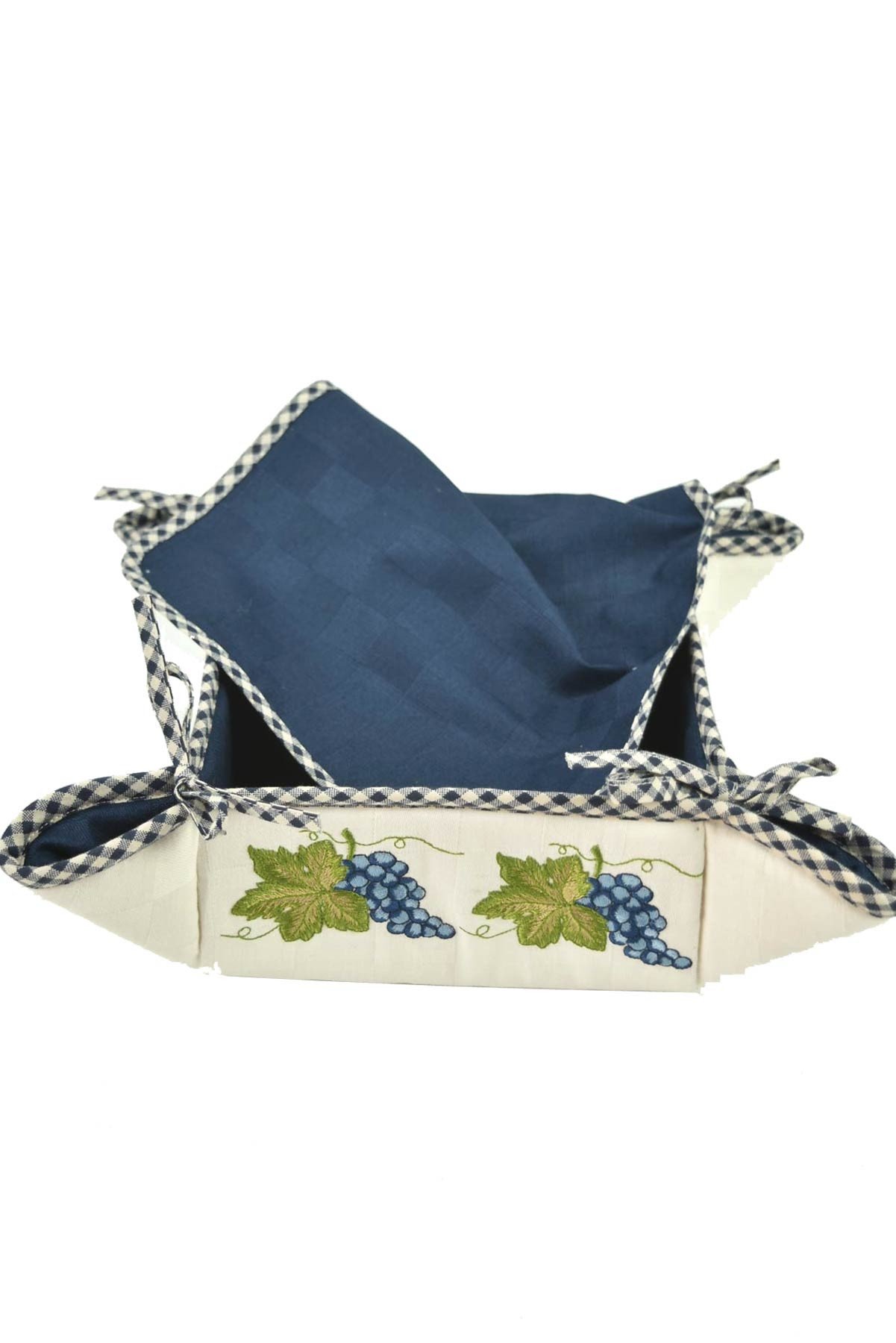 Manifattura ToscanaTextile Square Bread Basket Embroidery Grapes - Blue, Recycle bin with Flap