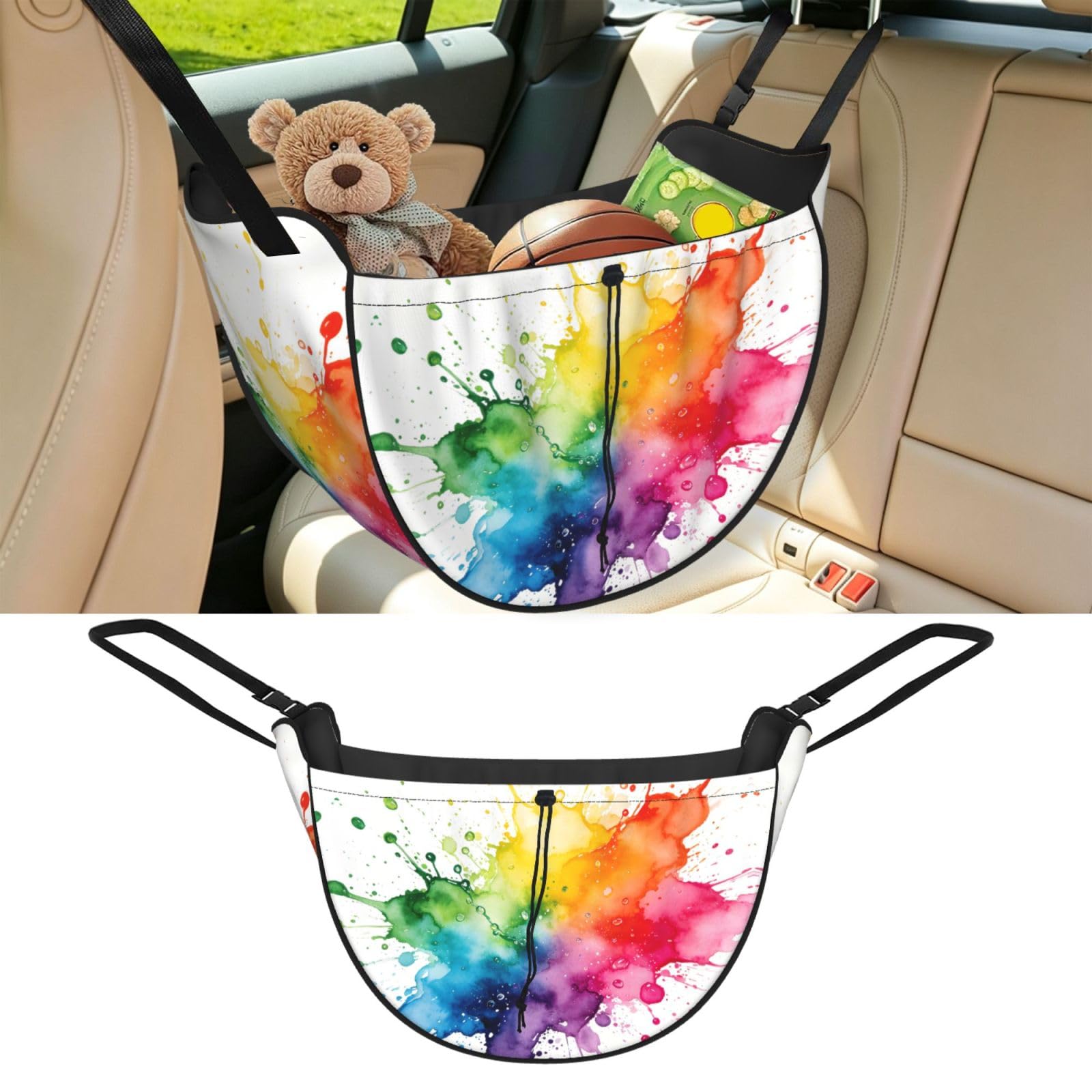 Cntdbu Black Color Splash Drops Car Seat Organizer-Backseat Storage Bag For Travel