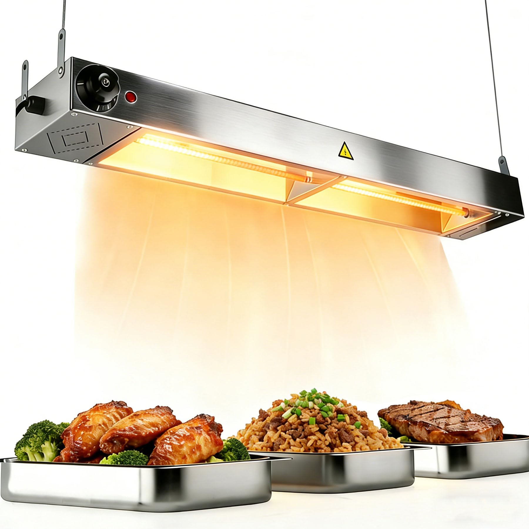 Lámpara de Calor de Alimentos Suspensión, Lámpara de Calentamiento Infrarrojo de Acero Inoxidable, Calentadores de Alimentos Comerciales para Cocina y Buffets, Temperatura Ajustable (1PC, 60cm)