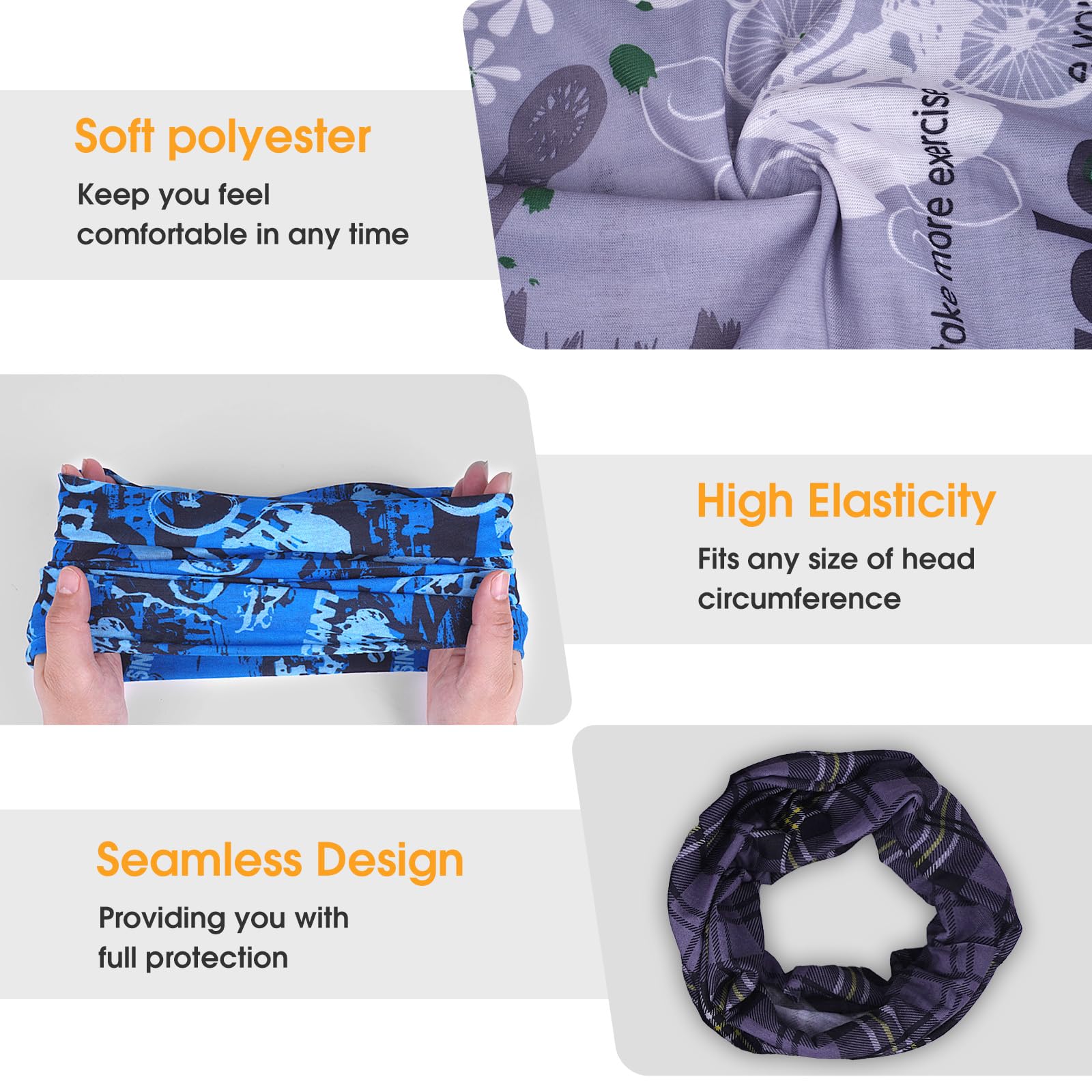 GOTRUST 8 szt., wielofunkcyjna, bezszwowa bandana, elastyczna chusta wielofunkcyjna, opaska na szyję, sportowa chustka, ochrona przed słońcem UV dla kobiet i mężczyzn
