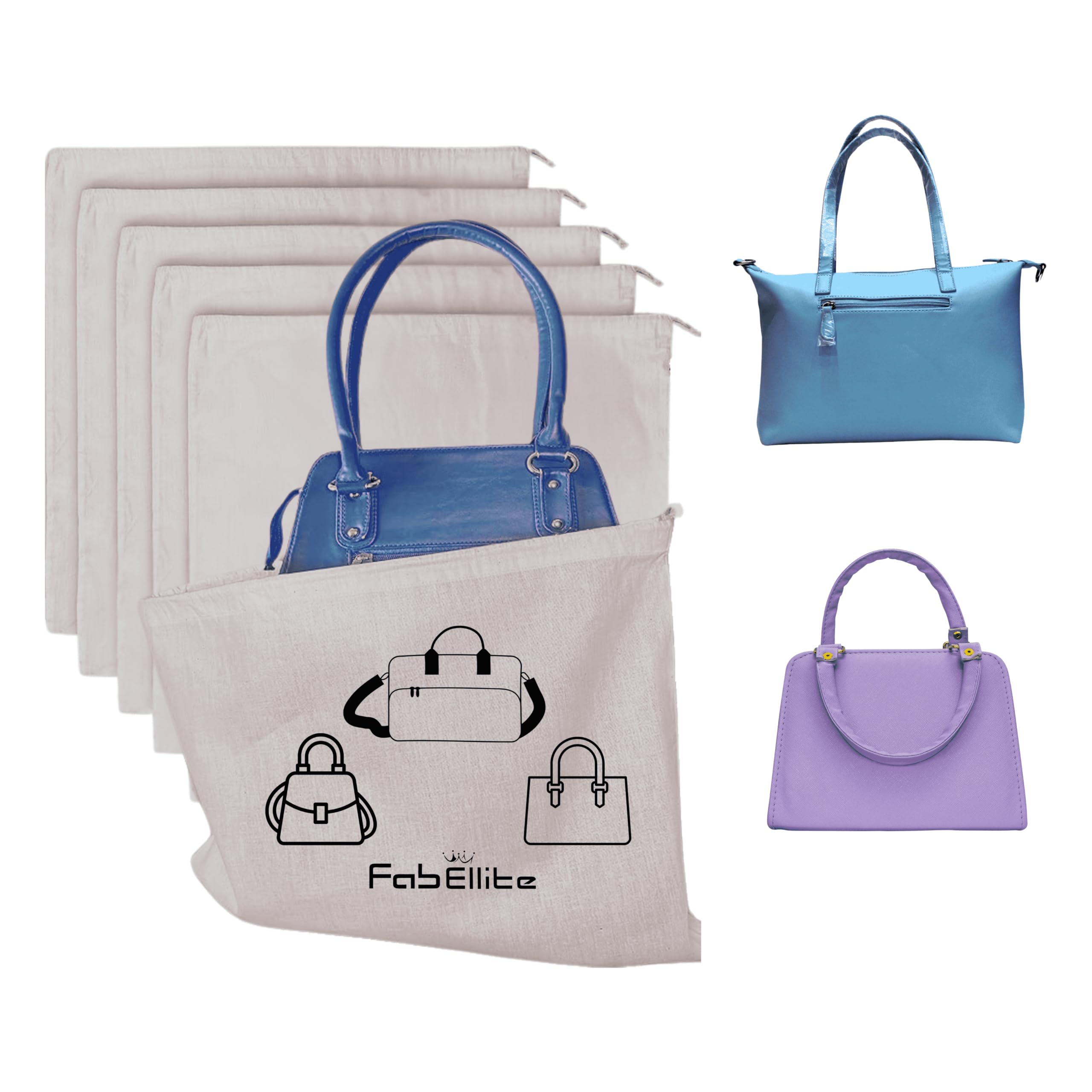 Cotton Dust Bags for Handbags Organizer Foldable Purse Drawstring Travel Storage Pouch Space Saving Closet for Wardrobe Clutches Ladies Handbags, Purse (Pack of 5)