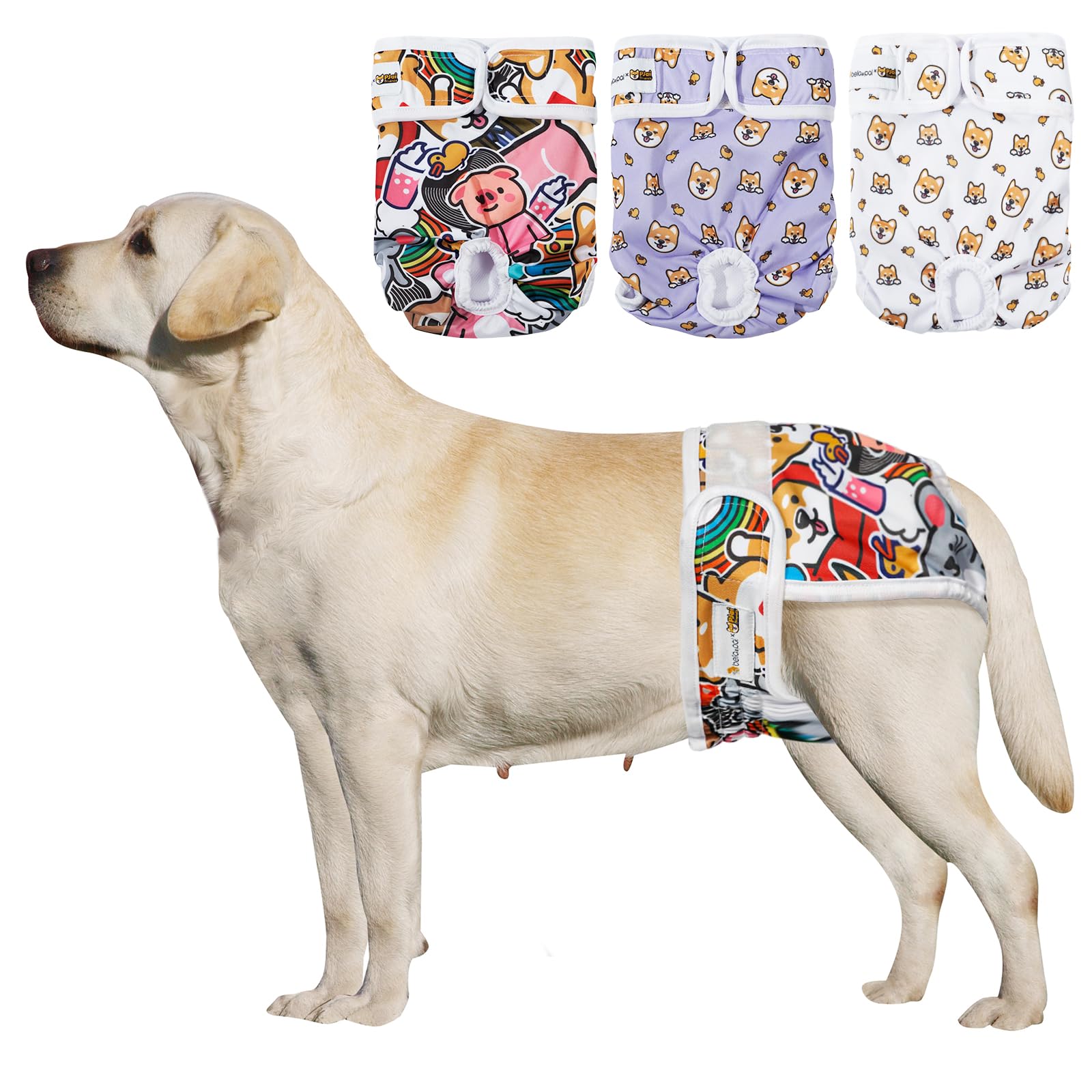 BELLA & PAL Dog Nappies Female, Reusable Dogs Period Pants in Season, Washable Doggy Diapers Sanitary Wraps Panties for Large Dogs, Incontinence Super Absorbent Dog Heat Pants, 3 Packs, XL
