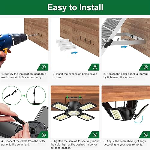 Miniatura 8 de Luz solar para cobertizo para interiores y exteriores, 1200 lúmenes, 174 LED, 4 y 1 cabezales, sensor de movimiento, luces solares con 5 modos de