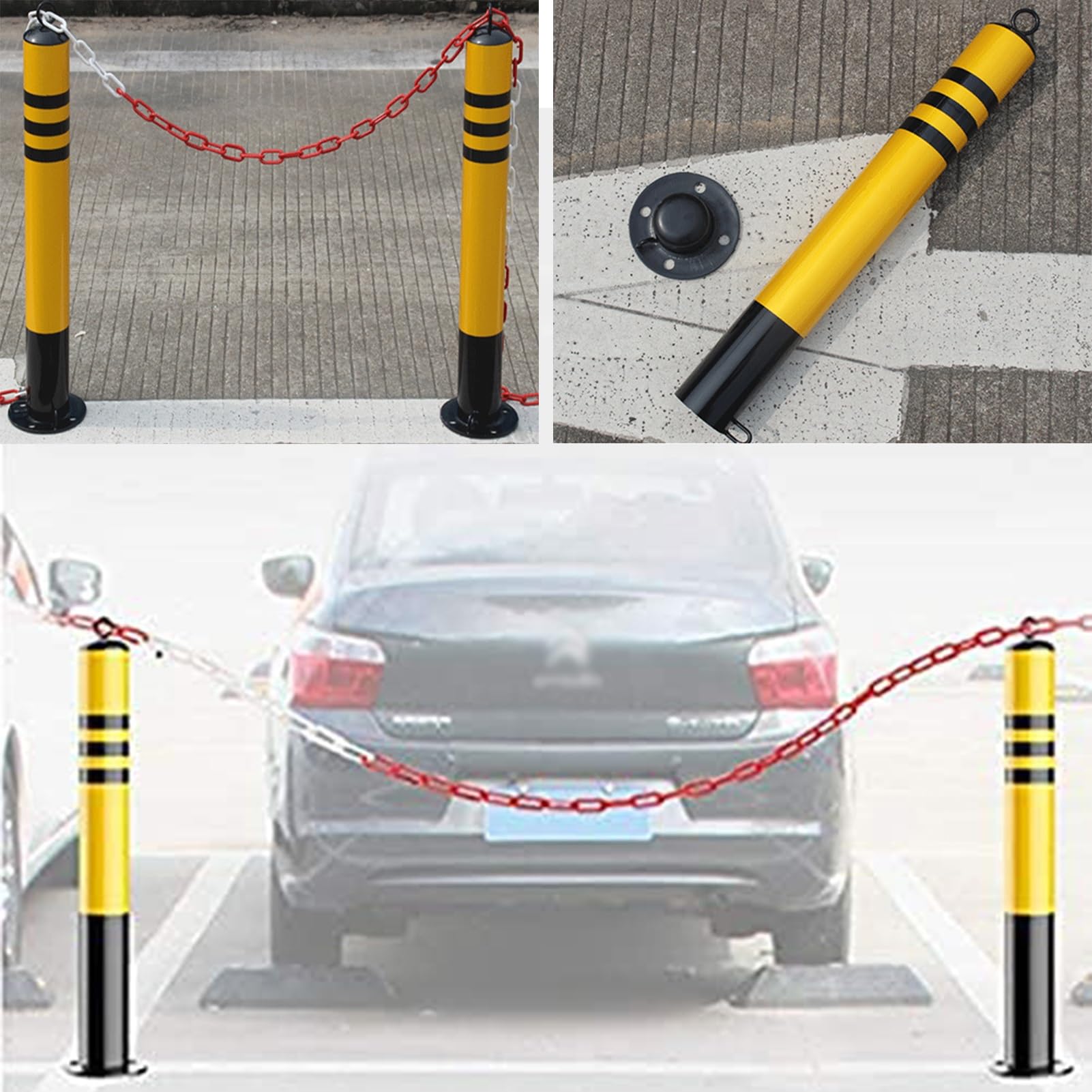 Poteau De Stationnement 650mm Barriere De Parking Pliante Acier Véhicule Garage Borne De Sécurité Haute Visibilité Installation Facile (Color: Yellow)