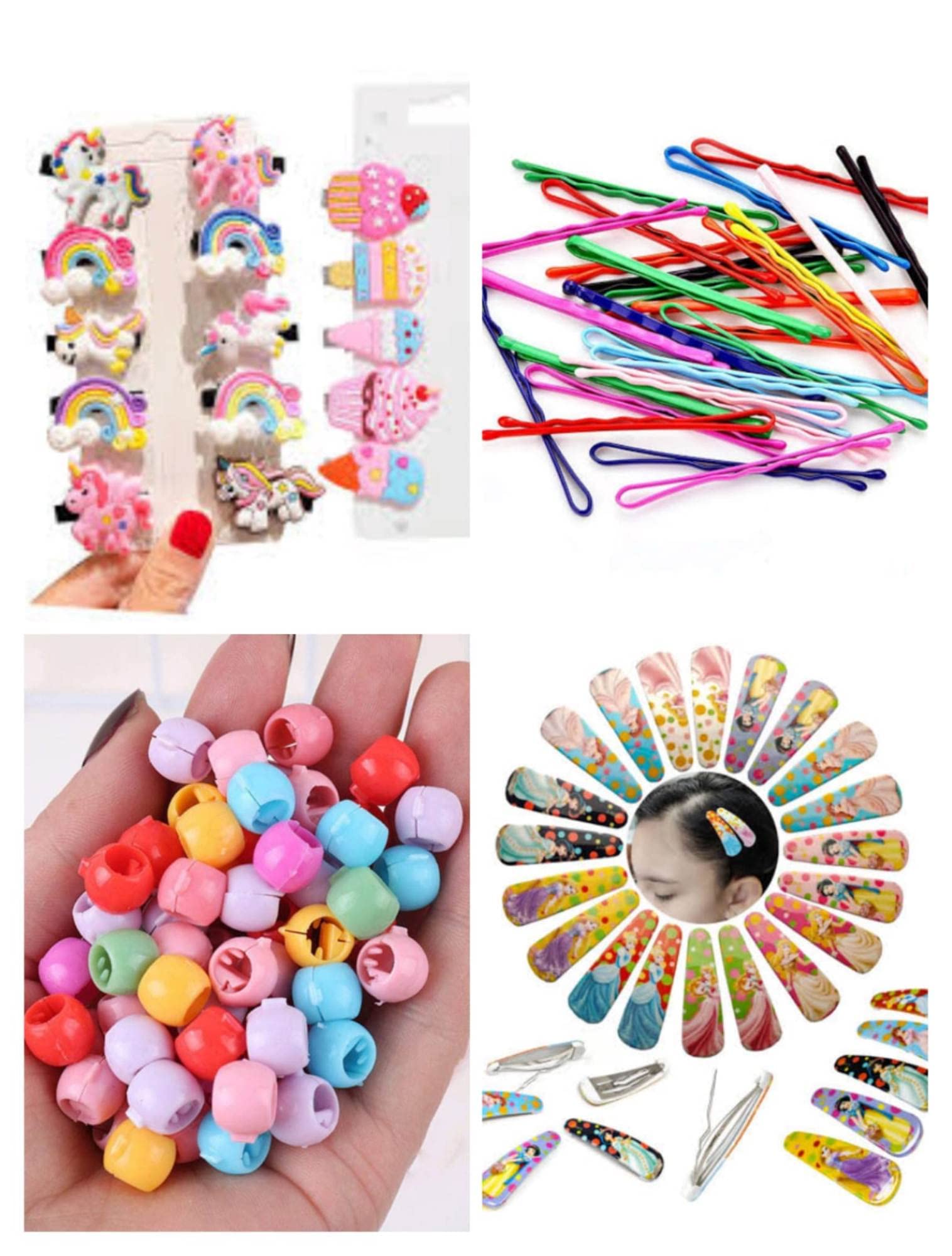 Snowpearl 32 Pieces Hair Accessories Combo - Color Bobby Hair Pins | Mini Hair Beads Claw | Cartoon Hair Clips | Printed Tic Tac Hair Clips - Multicolor for Women & Girls