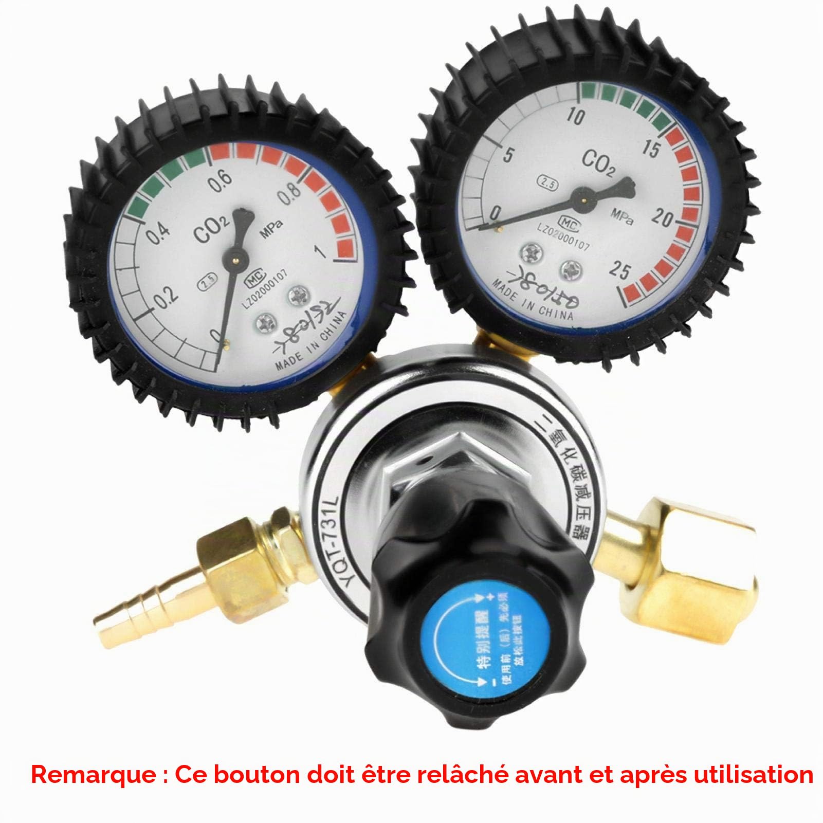 Detendeur Gaz, Détendeur Co2, Réducteur de pression de CO2 régulateur de bouteille de gaz de de fût débitmètre de CO2 et régulateur à double jauge pour de coupe de soudage au gaz