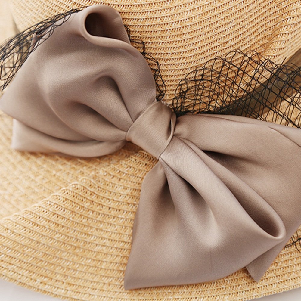 Pajarita Plegable Sra. Sombrero de Playa de Verano Sombra Protección Solar Sombrero de Paja Viajes y Ocio Sombrero de Verano Fresco y Seco (Color : Purple) (Beige)