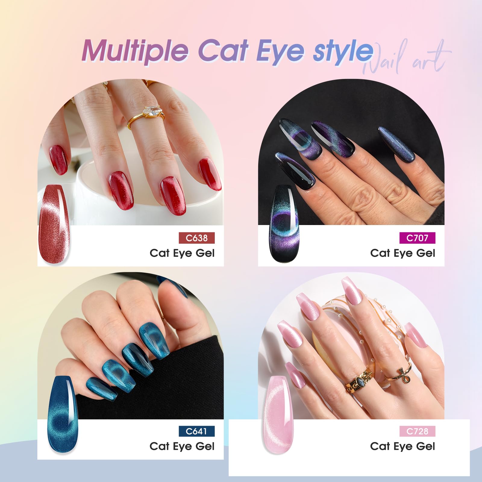 ROSALIND UV Nagellack Magnetisch Set,48Stück Rosa Rot Cat Eye Gel Nagellack
