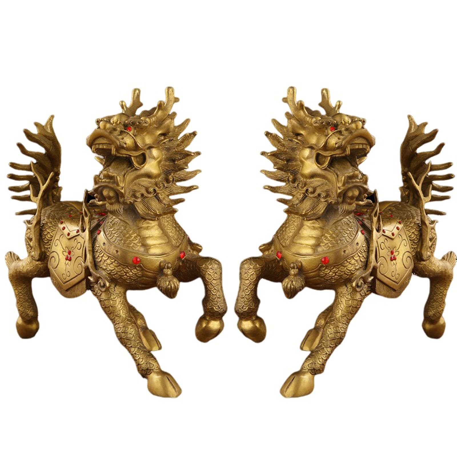 Wxmyozr A Pair Of Feng Shui Fire Kylin Statues, Brass Chinese Qilin Kirin Wealth Prosperity Figurine Attract Wealth And Good Luck,15Cm