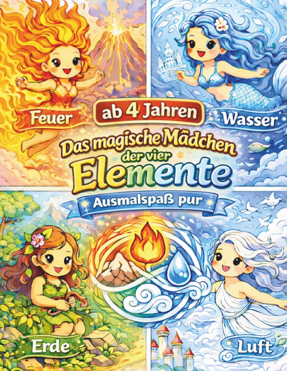 Magische Mädchen der vier Elemente - Ausmalspaß pur ab 4 Jahren: Tauche ein, in eine zauberhafte Welt voller Fantasie und Farben!