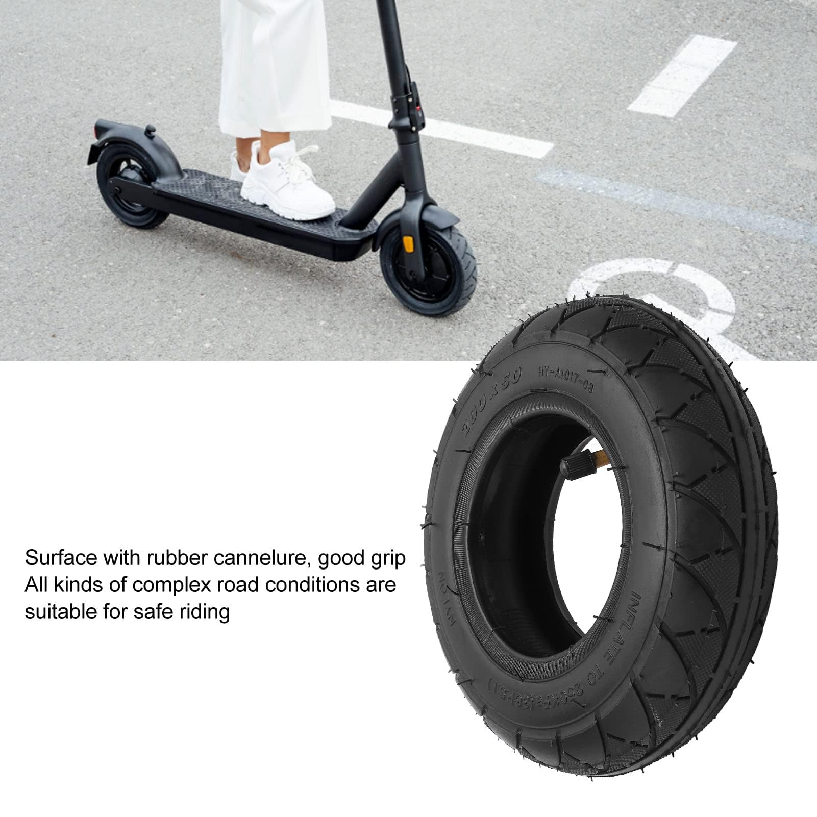 Alomejor Pneumatico per Scooter Elettrico con Camera d'Aria, Pneumatici di Ricambio per Scooter Elettrico 200 X 50 per Ebike